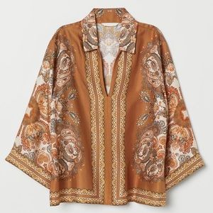 H&M Orange Paisley-Patterned Lyocell-blend Blouse